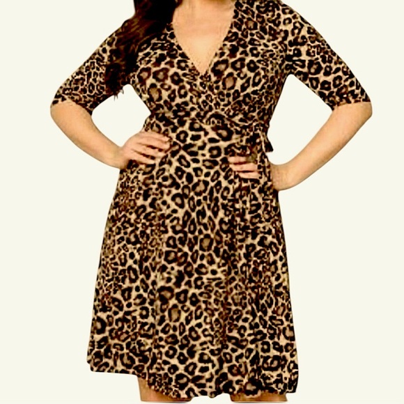 PLUS SIZE!!🔥SALE🔥LANE BRYANT LEOPARD ANIMAL PRINT JERSEY WRAP DRESS SZ 26/2 - Picture 1 of 12